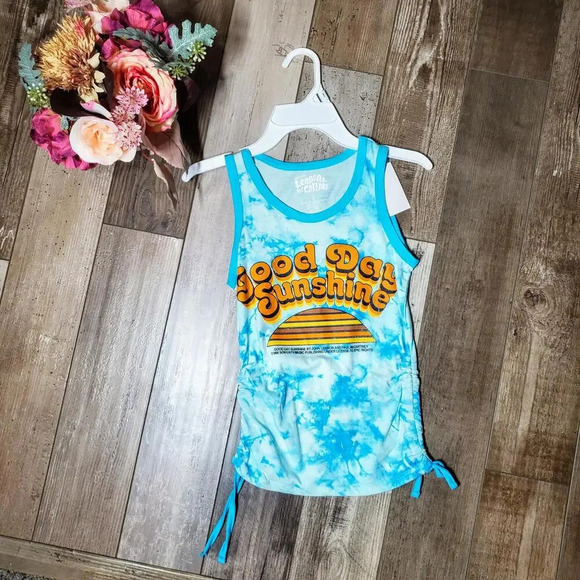 NWT Girls Tie Dye The Beatles Good Day Sunshine Side Cinch Graphic Tank Top Sz 7 - Picture 1 of 10